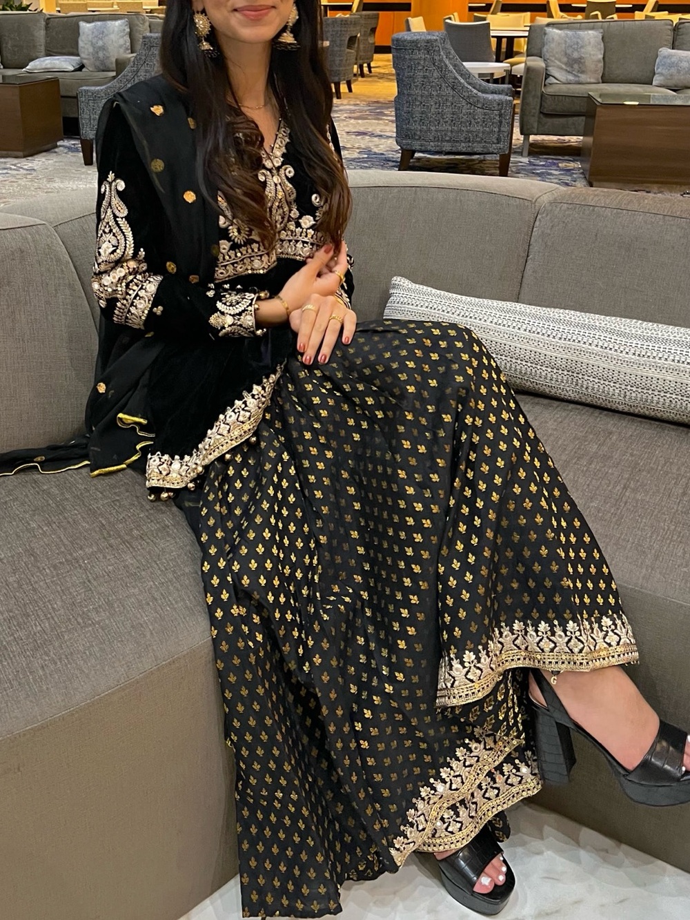 Ethnic Black Velvet Gharara Pakistani Suit Small